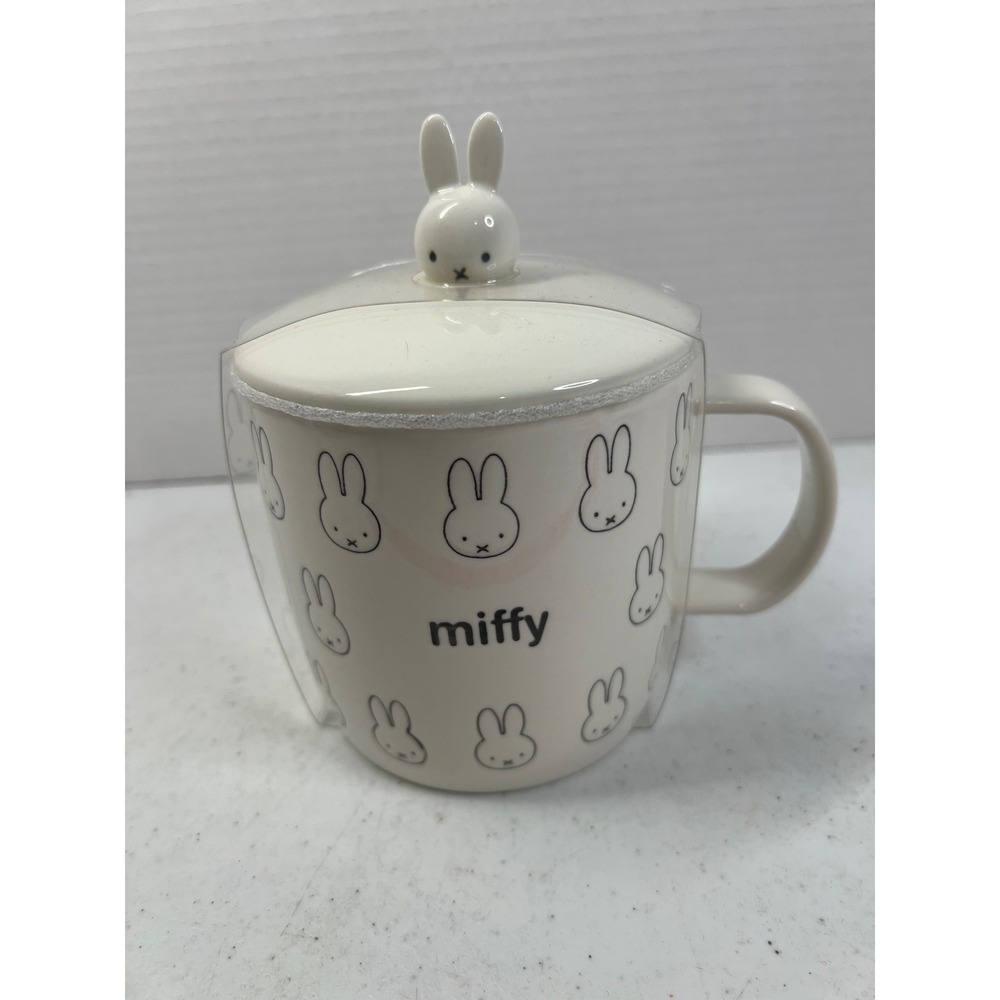 Miffy by Magenta Ceramic Mug with 3D Bunny Lid White Black All Over Print New